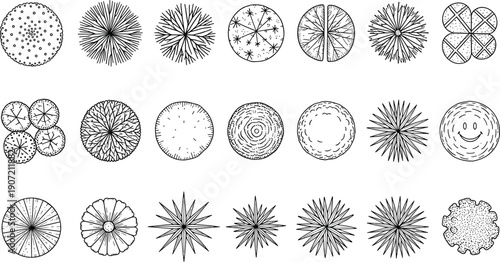 Abstract, Circle, Shape, Organic, Radial, Pattern, Texture, Botanical, Topview, Handdrawn, Lineart, Decorative, Element, Minimal, Modern, Vector, Illustration, Collection, Set, Design
