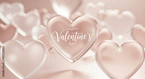 Happy Valentine's Day greeting card with shiny pink hearts background