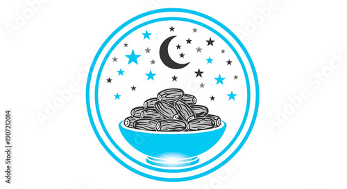Illustration of a bowl of sunflower seeds under a starry night sky with a crescent moon
