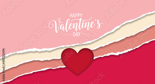 Valentine's Day card with heart on torn paper background