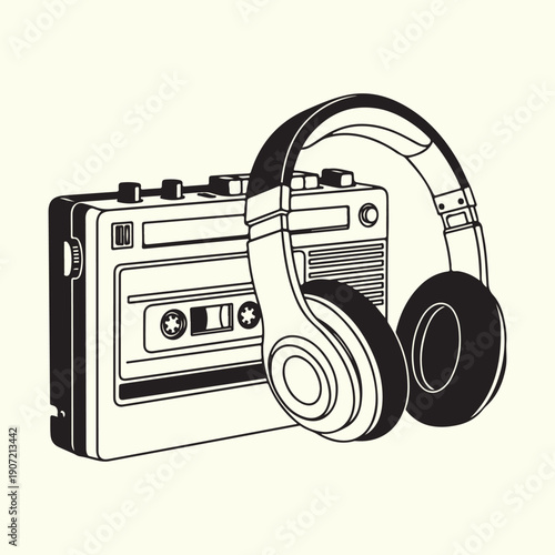 Retro Cassette Headphones Grunge T Shirt Design Vector Illustration