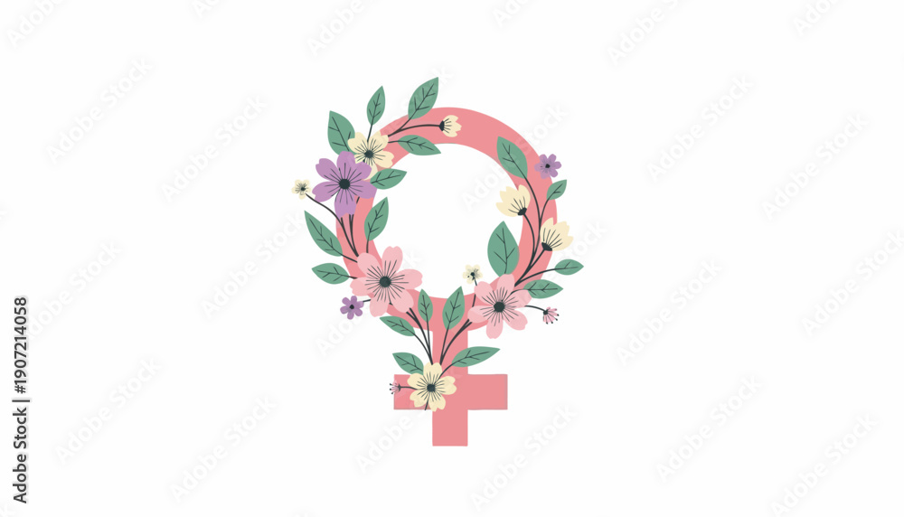 Fototapeta premium Female Gender Symbol with Floral Wreath.