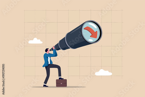 Business professional aiming for success through a telescope of opportunity and growth