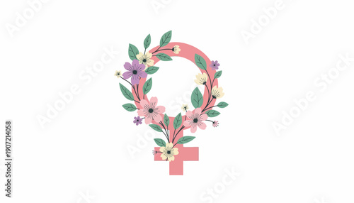 Female Gender Symbol with Floral Wreath.