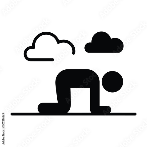 Vector graphic of a person doing yoga outdoors under cloudy skies in a serene vector scene