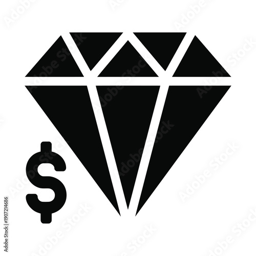 Vector graphic of a diamond with a dollar sign on a white background symbolizes luxury wealth