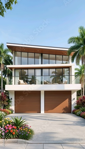 Wallpaper Mural modern house with palm trees Torontodigital.ca