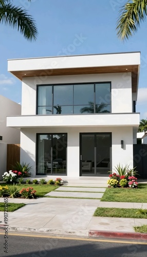 Wallpaper Mural modern house with palm trees Torontodigital.ca