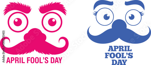 April fools day funny cartoon faces with mustaches and eyebrows