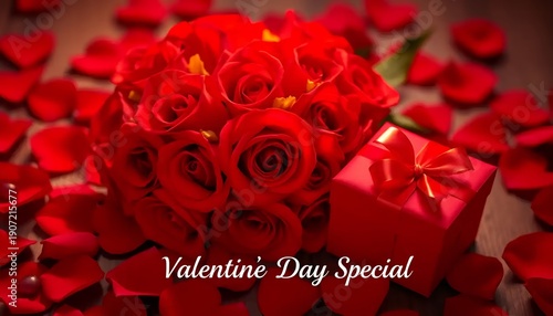 Red Rose Bouquet with Gift Box and Ribbon – Valentine’s Day Special Romantic Greeting