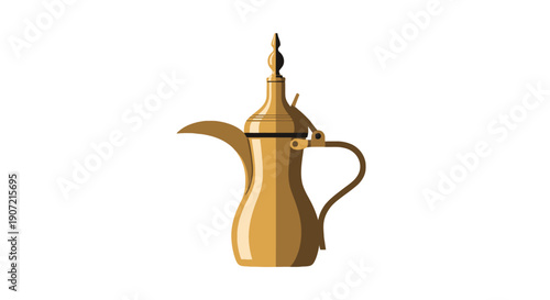 Golden coffee pot illustration with intricate design and cultural significance displayed prominently