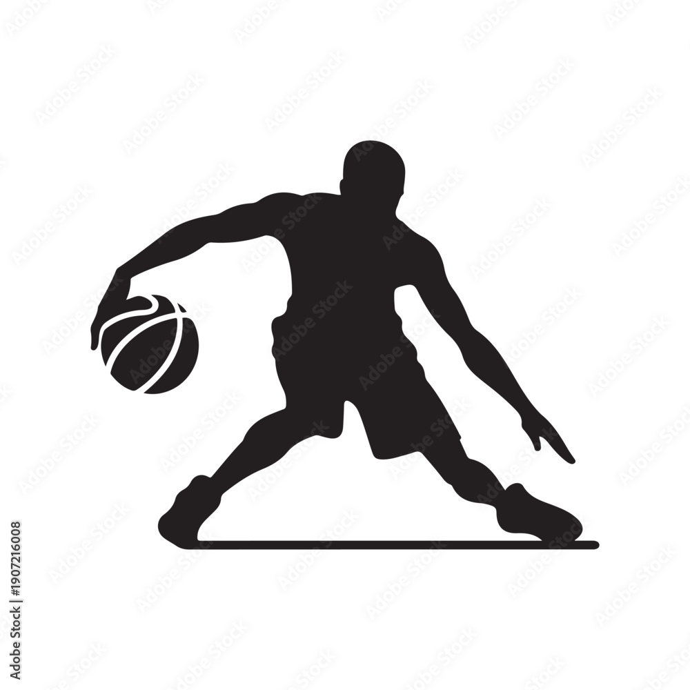 Naklejka premium basketball crossover vector silhouette clip art logo design illustration. abstract basketball icon collection