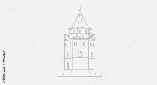 Watchtower Style Historic Building Illustration Representing Ancient Defensive Architecture
