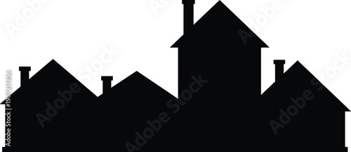 Urban house silhouette vector illustration, city residential buildings skyline collection, black minimalist architecture design, real estate housing graphic icon set