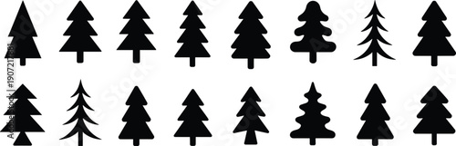 Christmas pine tree icons set with evergreen silhouettes winter forest symbols isolated on white background vector illustration