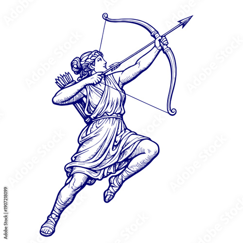 Artemis goddess of Greek mythology, AI vector illustration, artificial intelligence
