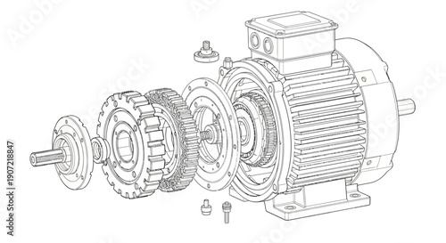 Electric Motor And Generator Assembly Illustration Representing Industrial Power And Engineering Systems
