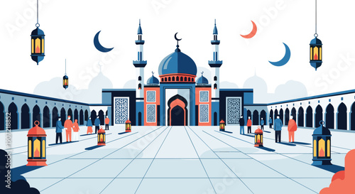 Mosque Background Ramadhan Flat Minimalist Vector Illustration
