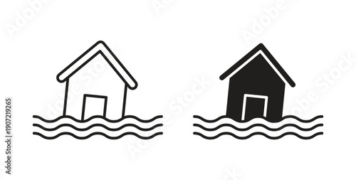 Flooded house icon Thin Collection. Editable Stroke. Suitable for Websites