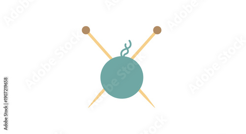 Knitting needles and ball of yarn illustration on a plain background from a front viewpoint