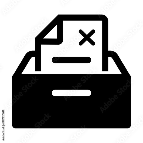 審査落ち・禁止・却下を表す書類が入ったファイルボックスのアイコン