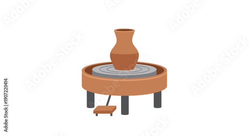 Potter shapes clay pot on rotating wheel in studio