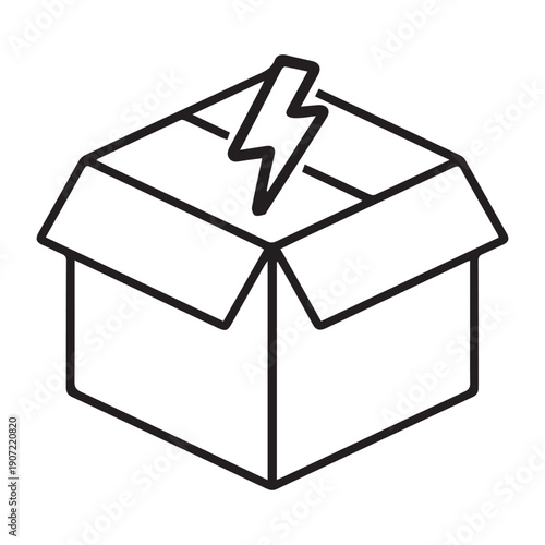A minimalist black and white line art icon representing lightning-fast shipping, express delivery services, and powerful e-commerce package fulfillment solutions for modern logistics.