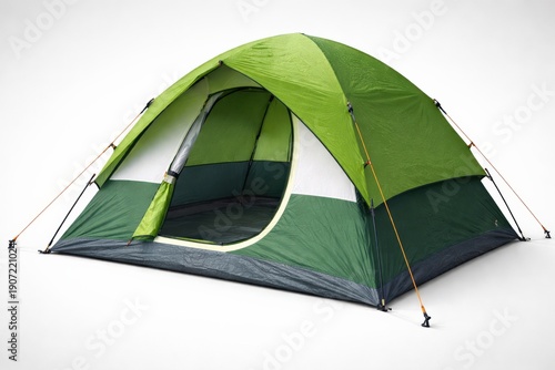 Green Camping Tent on White Background for Outdoor Adventure