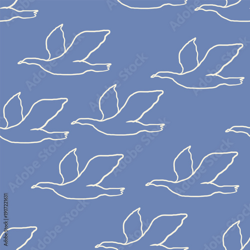 Seamless pattern with linear loon bird in hand drawn style.Element for decoration design postcards poster background backdrop wrapping wallpaper banner textile packaging