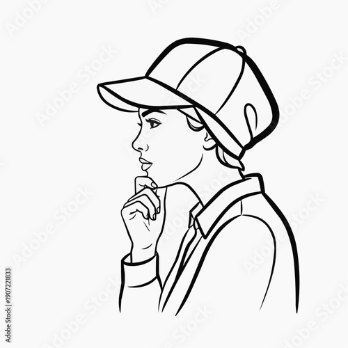 A striking line art depiction showcases a woman in profile thoughtfully holding a card creating a dramatic silhouette high quality professional detailed modern