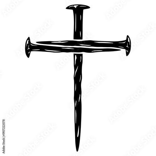 Christian Cross Made Of Three Nails Silhouette, Faith And Religion Symbol, Minimal Religious Illustration For Spiritual Design