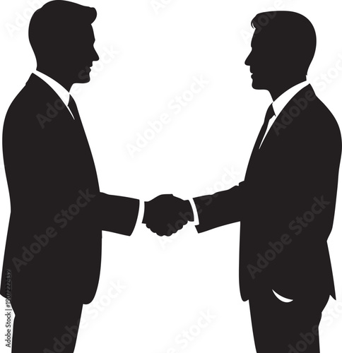 Two businessmen shaking hands in agreement, silhouette of professional handshake, business deal success