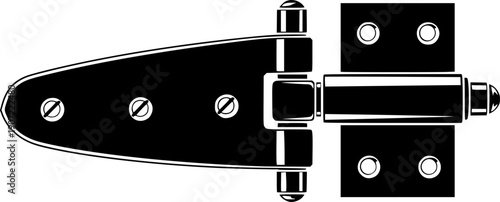 Black graphic illustrating a metal strap hinge used on doors or gates
