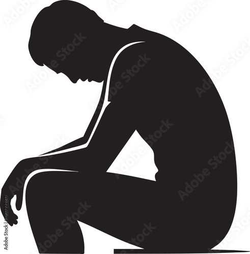Sad man sitting in despair with head down representing failure or depression deep emotion concept