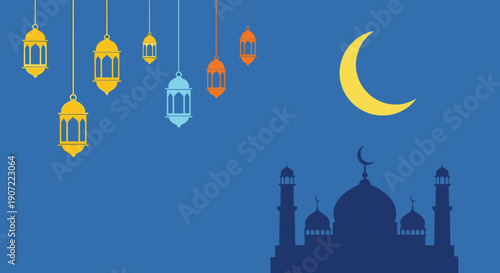 Night Ramadhan Flat Minimalist Vector Illustration