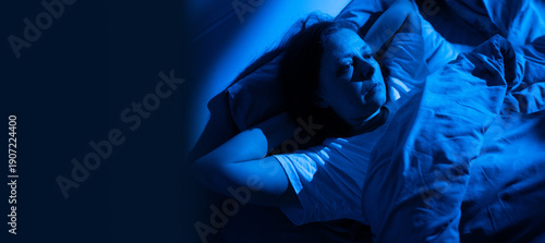 Photography Caucasian woman lying in the bed emotional struggle suffering insomnia