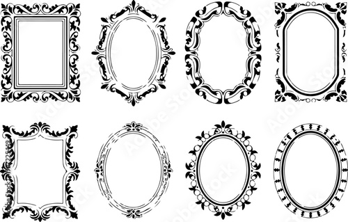 Ornamental Vintage Frame Icons – Decorative Circular & Square Borders Set