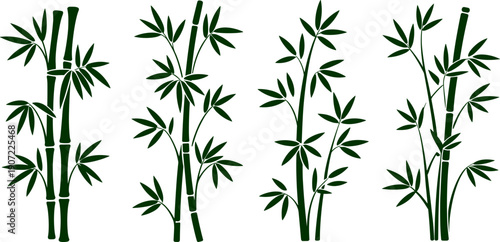 Bamboo plant illustration, green stalks and leaves, nature symbol, minimalist design, resilience and tranquility, decorative botanical art, Asian-inspired concept