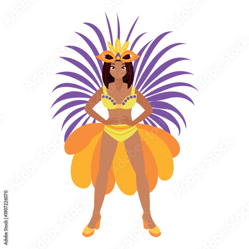 Woman In Carnival Costume Illustration. White background, isolated	