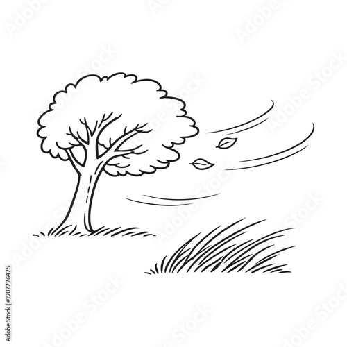 Aesop’s fable The Oak and the Reeds vector illustration. Fairy tale line art doodle in hand-drawn ink style, perfect for children’s stories and educational use. Transparent background.