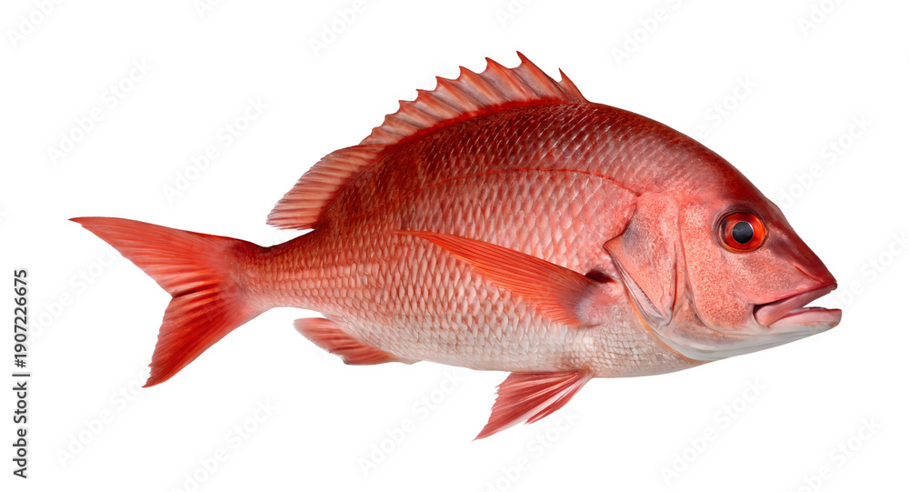 Fototapeta premium Isolated Red Snapper fish, an edible marine predator, prized as a popular food fish Png