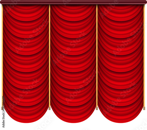Classic opera curtain. Realistic elegant red drapery