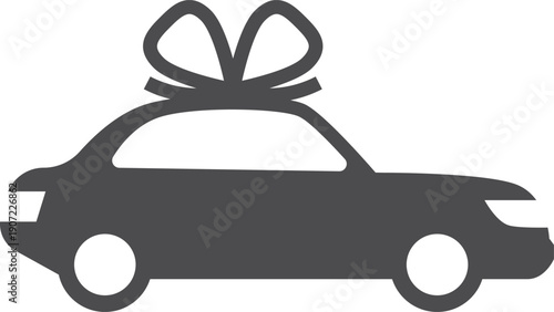 Car with gift ribbon black icon. Auto purchase present