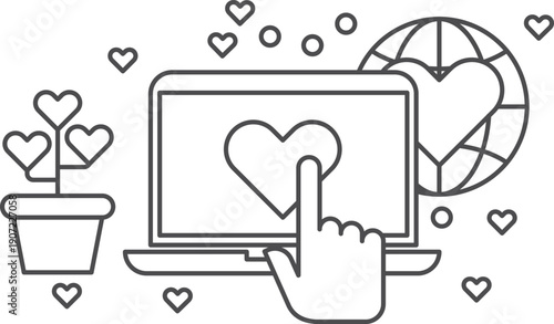 Online charity line icon. Global social help