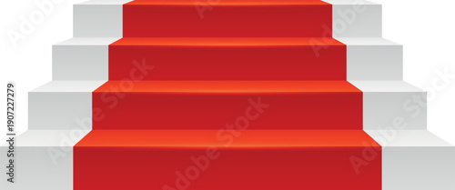 Red carpet on white stairs realistic podium mockup