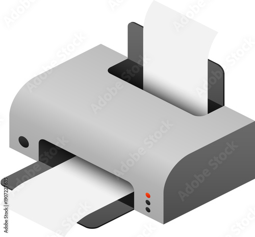 Printer isometric icon. Office paper document copier
