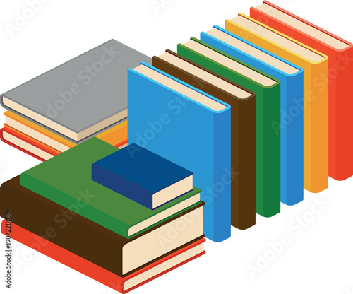 Isometric book stack. Bookstore or library icon. Literature symbol