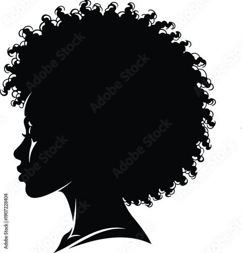 Black and White Vector Silhouette Illustration of a Beautiful African American Woman with an Afro Hairstyle for Beauty Salon Branding