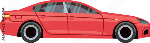 Red car side view. Road sedan icon