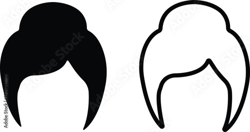 Hairstyle Flat Line Style Vector Icon Set, Woman Haircut Symbol Collection and Beauty Salon Outline Graphic Group Featuring Black Female Hairstyle, Hairdo and Coiffure